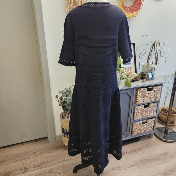 Eliza J Navy Fit and Flare Pullover Pointelle Knit Sweater dress Size XL - Picture 6 of 9